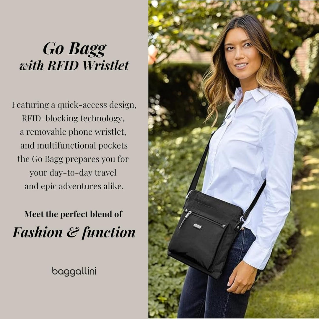 Baggallini Damen Go Bagg with RFID Phone Wristlet Crossbody Schwarz, Schwarz