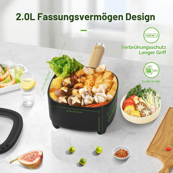 Audecook Elektrischer Hot Pot mit Dampfgarer, 2L/20cm Antihaft Elektropfanne mit Keramikglasur, Trag