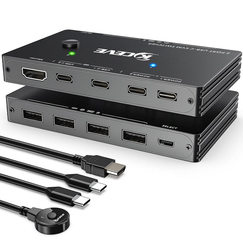 USB-C KVM Switch für 2 Typ-C Computer, KVM Typ-C Umschalter Unterstützt 4K @ 60Hz, die Tastatur, Mau