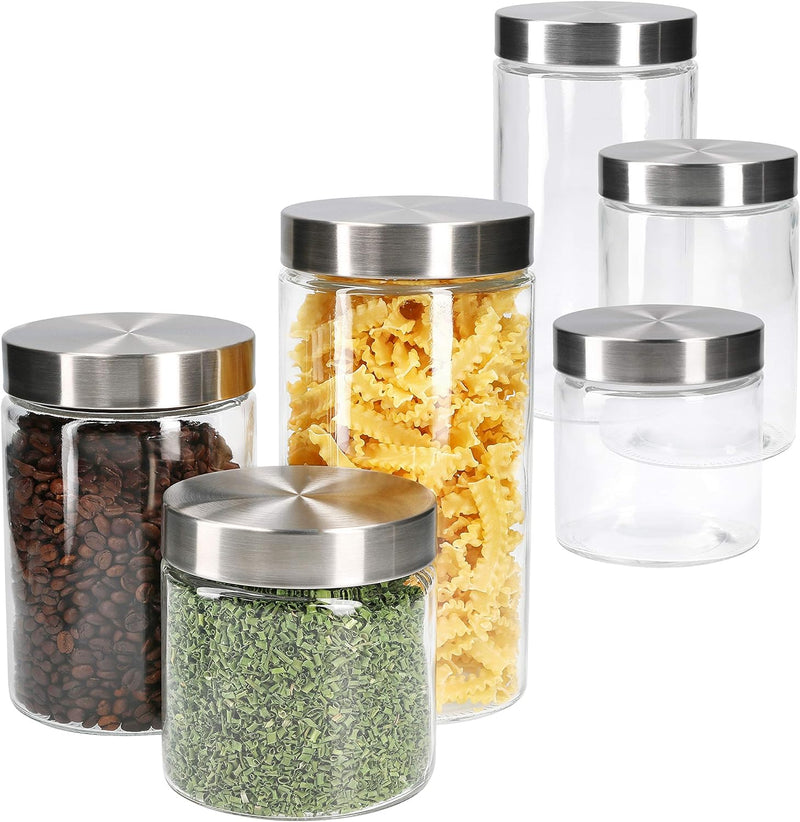 MamboCat Vorratsgläser Set Bera 6-tlg. mit Edelstahldeckel I befüllbare Glasdosen Ø 11 cm 0,8L + 1,2