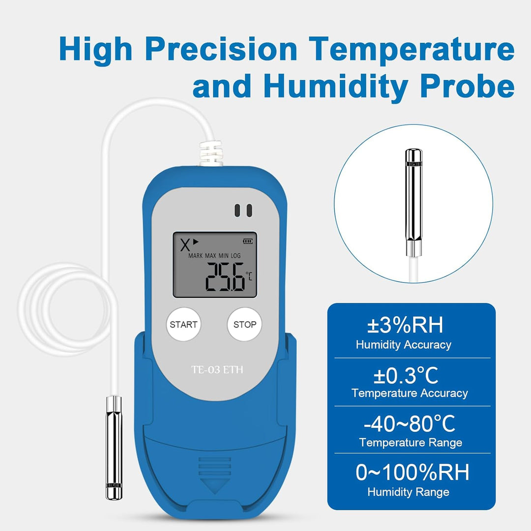 ThermElc TE-03 ETH Temperatur Luftfeuchtigkeit Logger hochpräziser digitaler Sonde, Genauigkeit bis