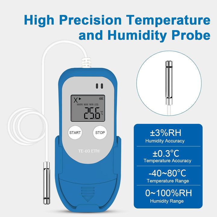 ThermElc TE-03 ETH Temperatur Luftfeuchtigkeit Logger hochpräziser digitaler Sonde, Genauigkeit bis