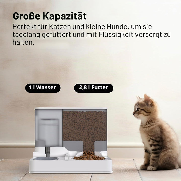 2 in 1 Automatischer Katzen-Futterspender All in One Auto Feeder Futter- und Wasserspender, Haustier
