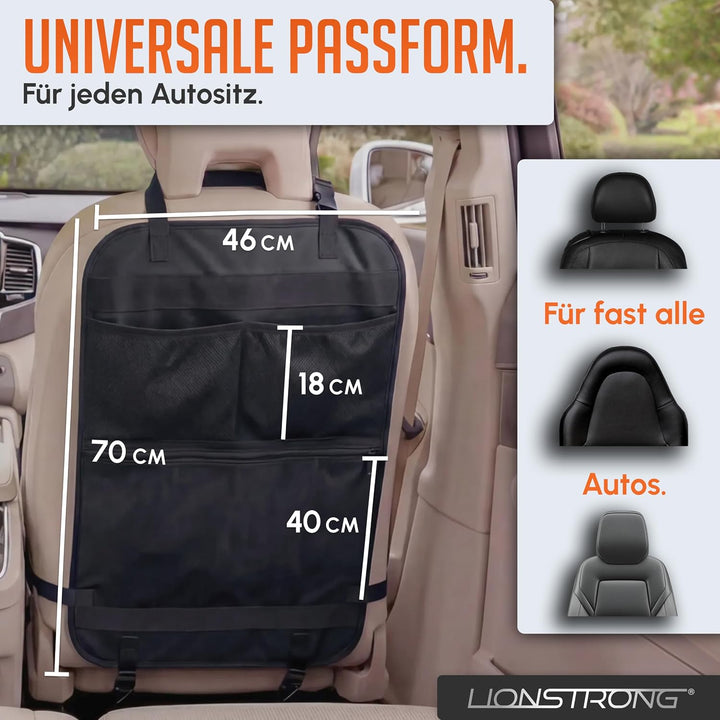 LIONSTRONG® Auto Organizer Kinder Rücksitz schwarz [WASSERDICHT] - Rückenlehnenschutz Auto Kinder un