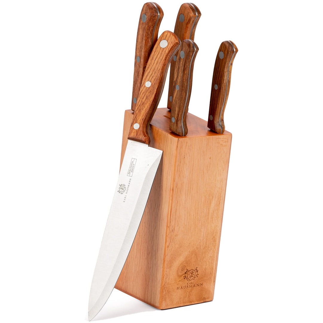 Messerblock mit Messer-Set - 6 teilig, Küchenmesser Set Edelstahl ink. Kochmesser, Brotmesser, Schäl