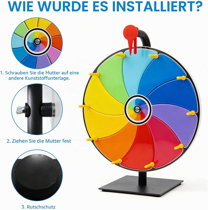 Behogan 30cm Glücksrad zum Drehen: 15 Slots Individuell gestaltbar Glücksrad zum Selbstgestalten, Ko