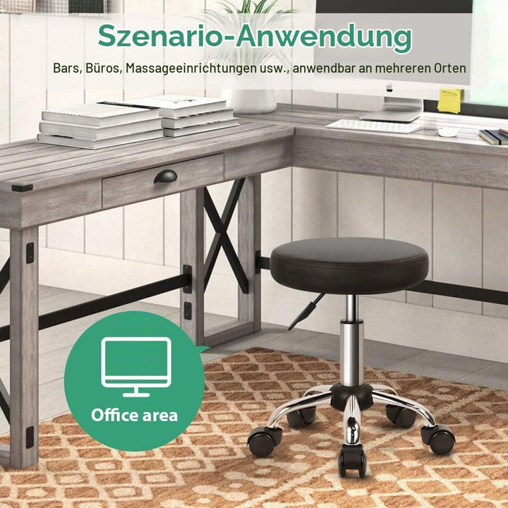 FURWOO Mehrzweck Rollhocker Rundhocker mit Rollen für Spa Verstellbarer Zeichenhocker (Schwarz), Sch