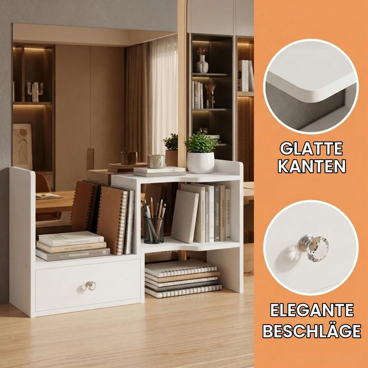 Erweiterbares Schreibtisch Bücherregal mit Tür Tischregal Schreibtisch Aufsatzregal 61x35x21,5cm Sta