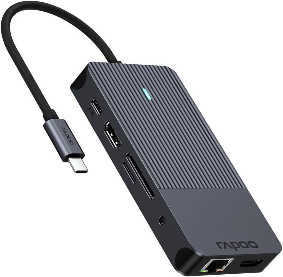 Rapoo UCM-2005 USB-C Multiport Adapter 10-in-1, 100W Power Delievery, 2x 4K HDMI, 1 Gbps LAN, 1 USB-