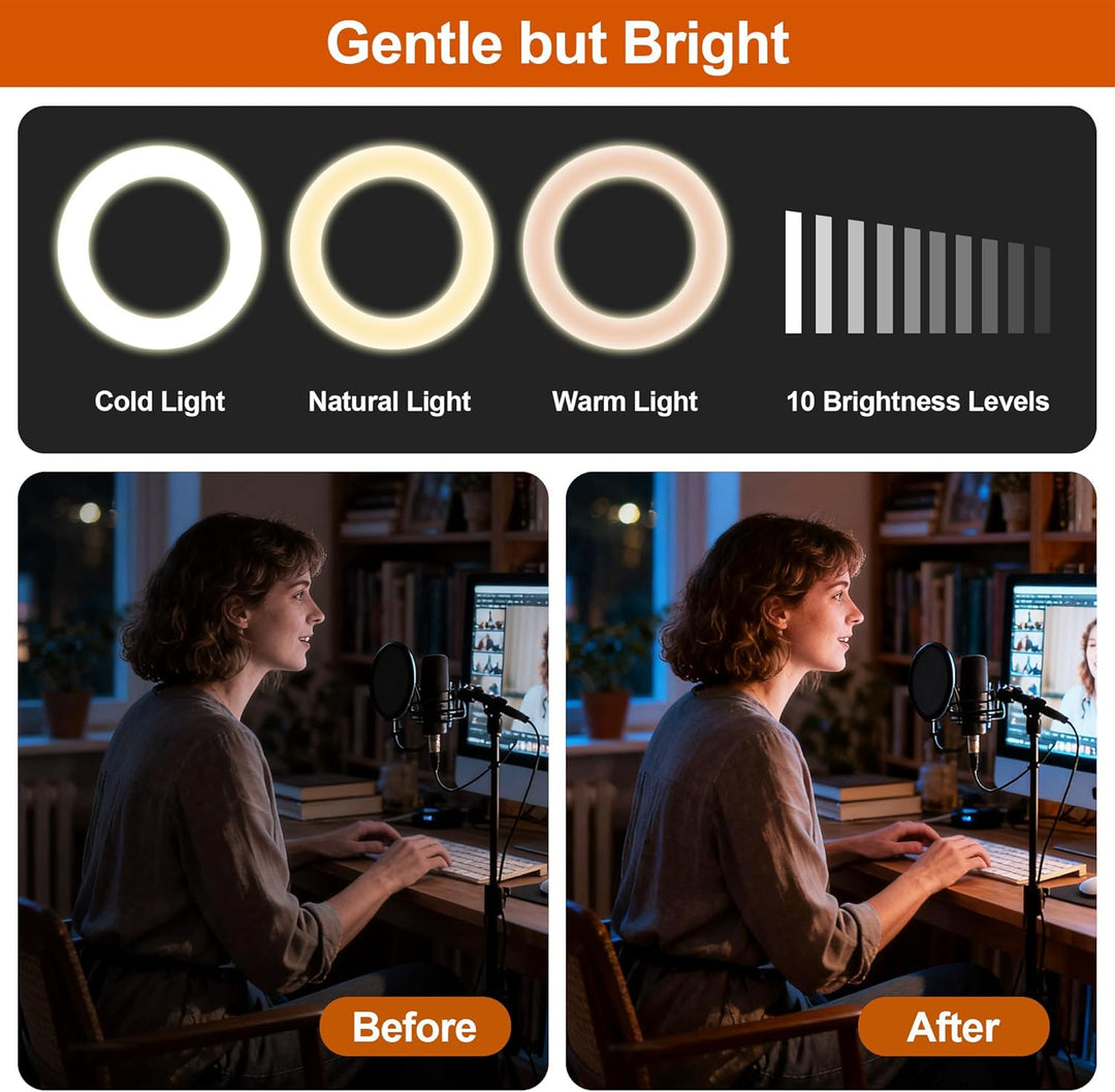 Ringlicht mit Stativ, 6 Zoll LED Ring Light mit 3 Lichtfarben und 10 Helligkeiten, Selfie Licht für