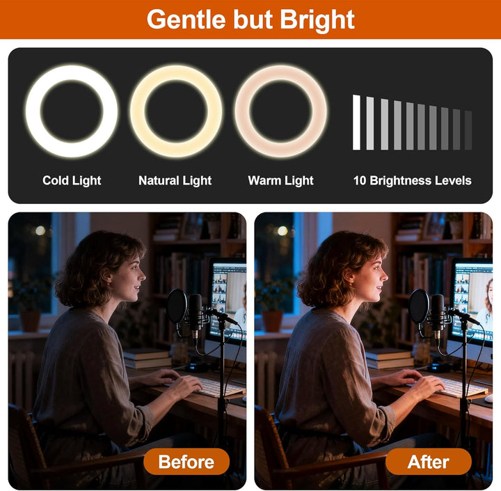 Ringlicht mit Stativ, 6 Zoll LED Ring Light mit 3 Lichtfarben und 10 Helligkeiten, Selfie Licht für