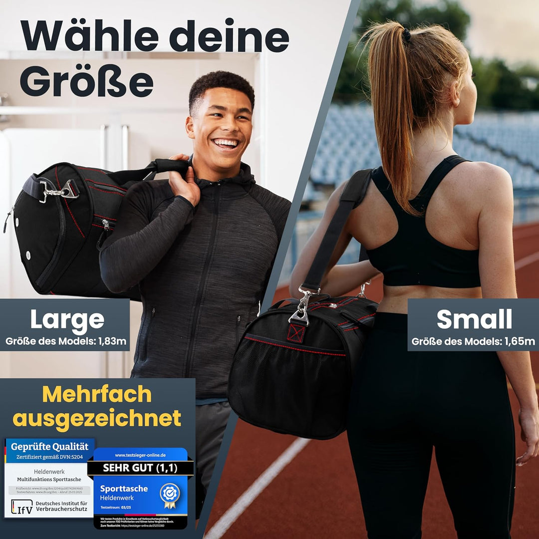 Heldenwerk® Sporttasche & Reisetasche für Damen und Herren gross I Trainingstasche mit Schuhfach und