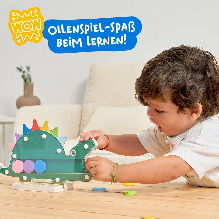 Nene Toys Hungriger Dino, Montessori Holzspielzeug ab 2 Jahren, Farben-Sortierspiel für Kleinkinder,