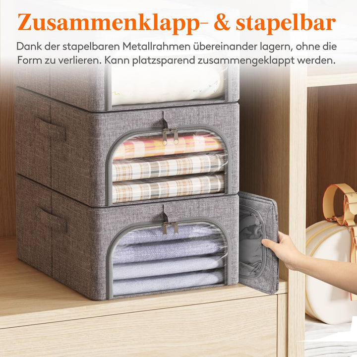 Lifewit 4 Stück Kleideraufbewahrungsbehälter mit Metallrahmen, Faltbare Aufbewahrungsbox mit Deckel,