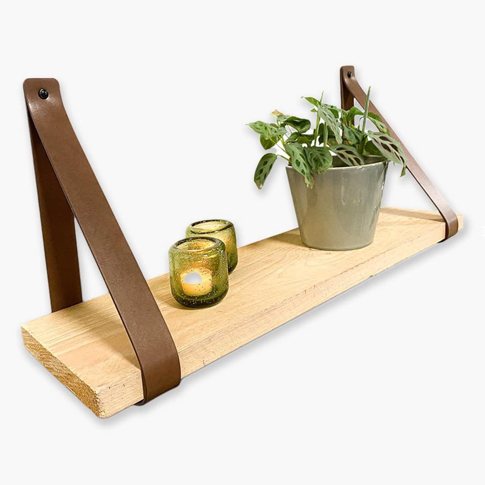 Brute Strength - Regalträger aus PU-Leder - Braun - 6 Stück - Regalträger - Wandhalter - Regalbänder