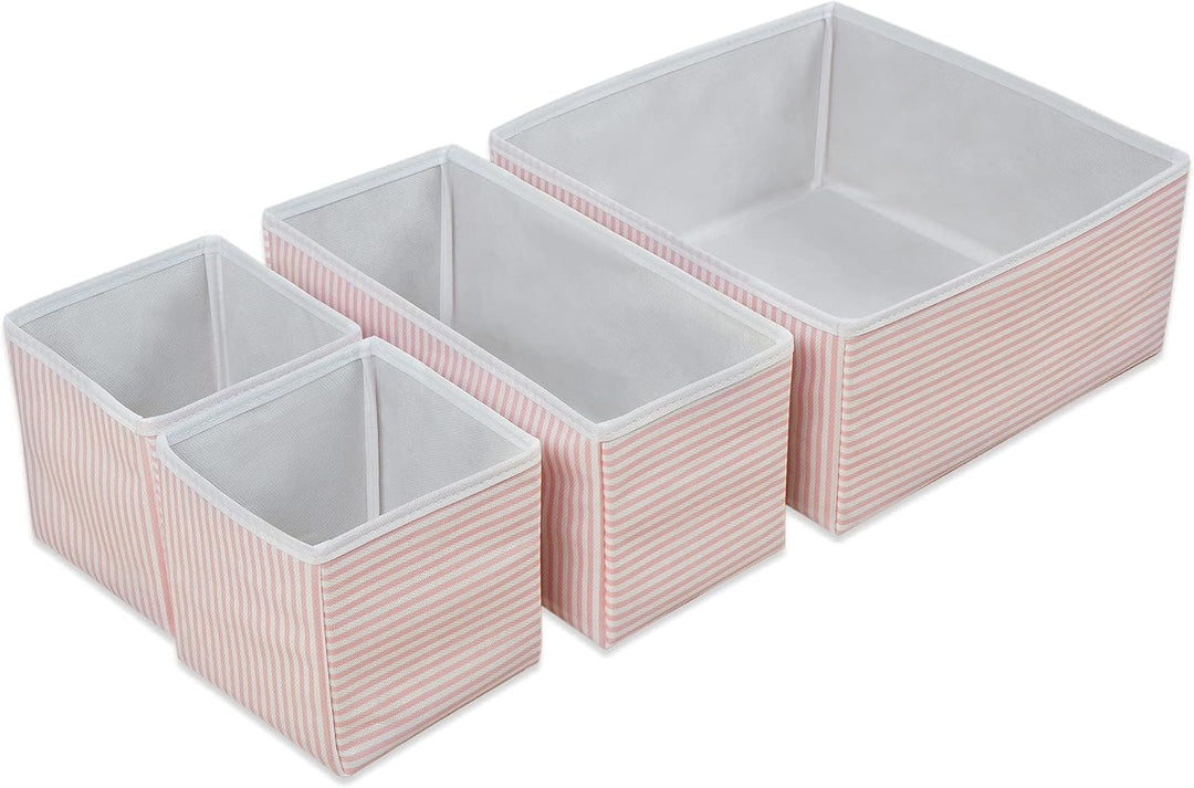 Ocean Home Textile 4er Set Rosa Gestreift Aufbewahrungsbox für Schublade, Faltbare Schubladen Ordnun