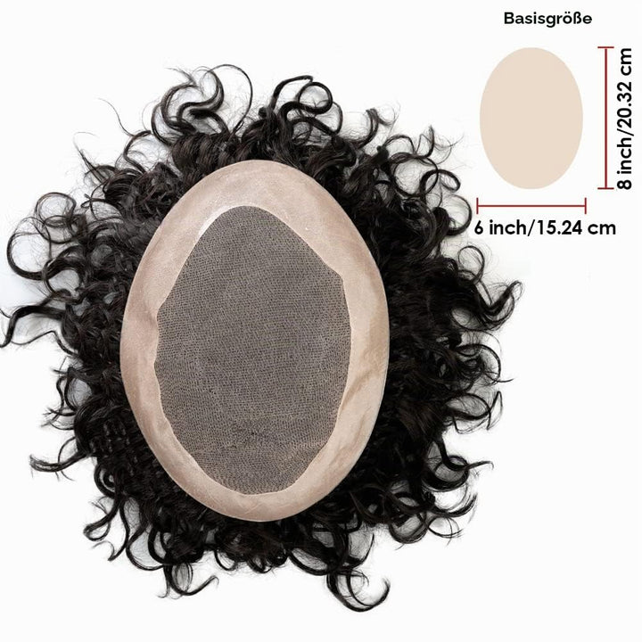Lordhair Lockige Toupet für Männer, Echthaar-Toupet, Haarersatzsystem(15 * 20CM, Off Schwarz 1B