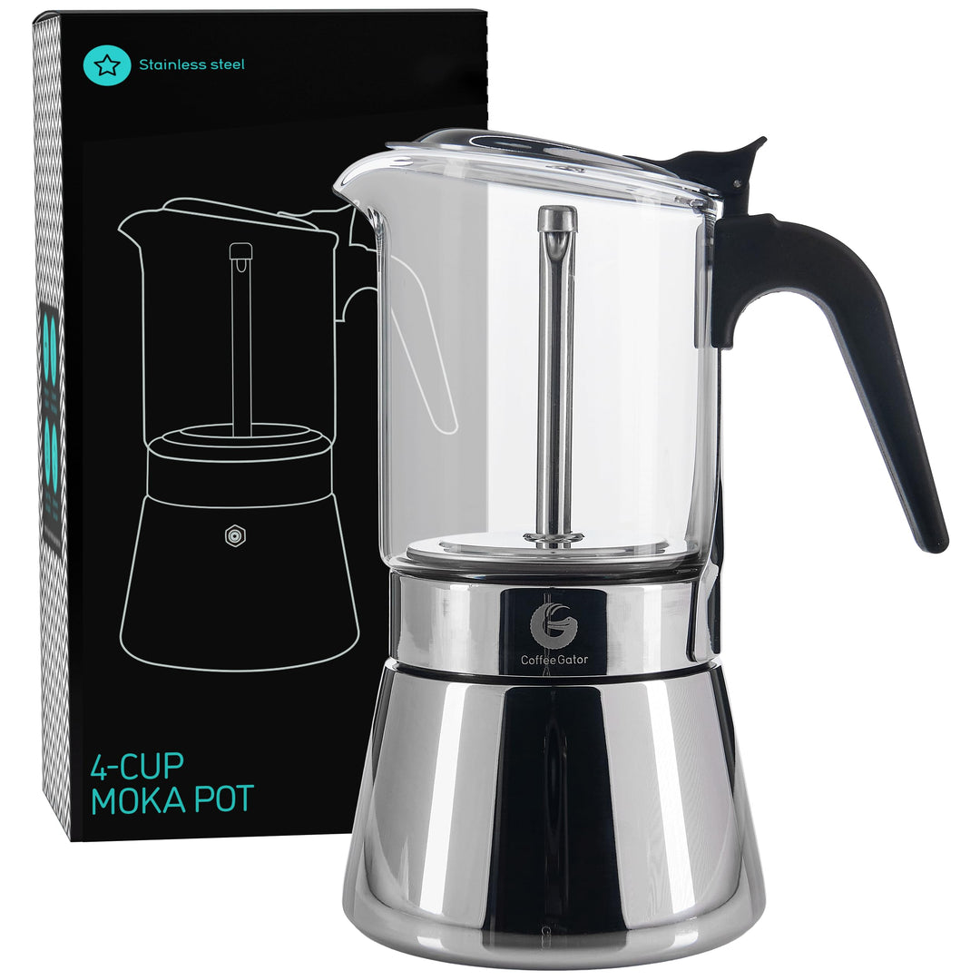 Coffee Gator Espressokocher Herdplatte 4 Tassen - 200 ML Edelstahl Moka-Kanne für Kräftigen Kaffee N