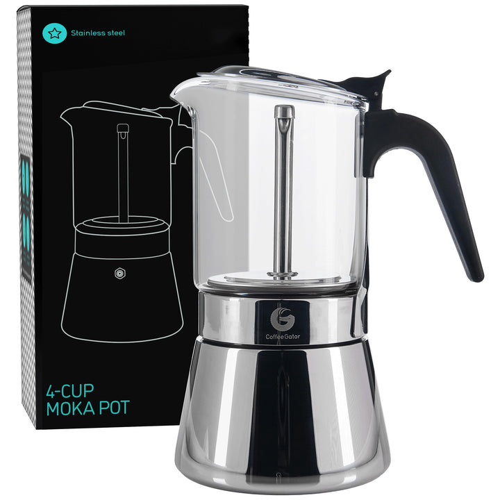 Coffee Gator Espressokocher Herdplatte 4 Tassen - 200 ML Edelstahl Moka-Kanne für Kräftigen Kaffee N