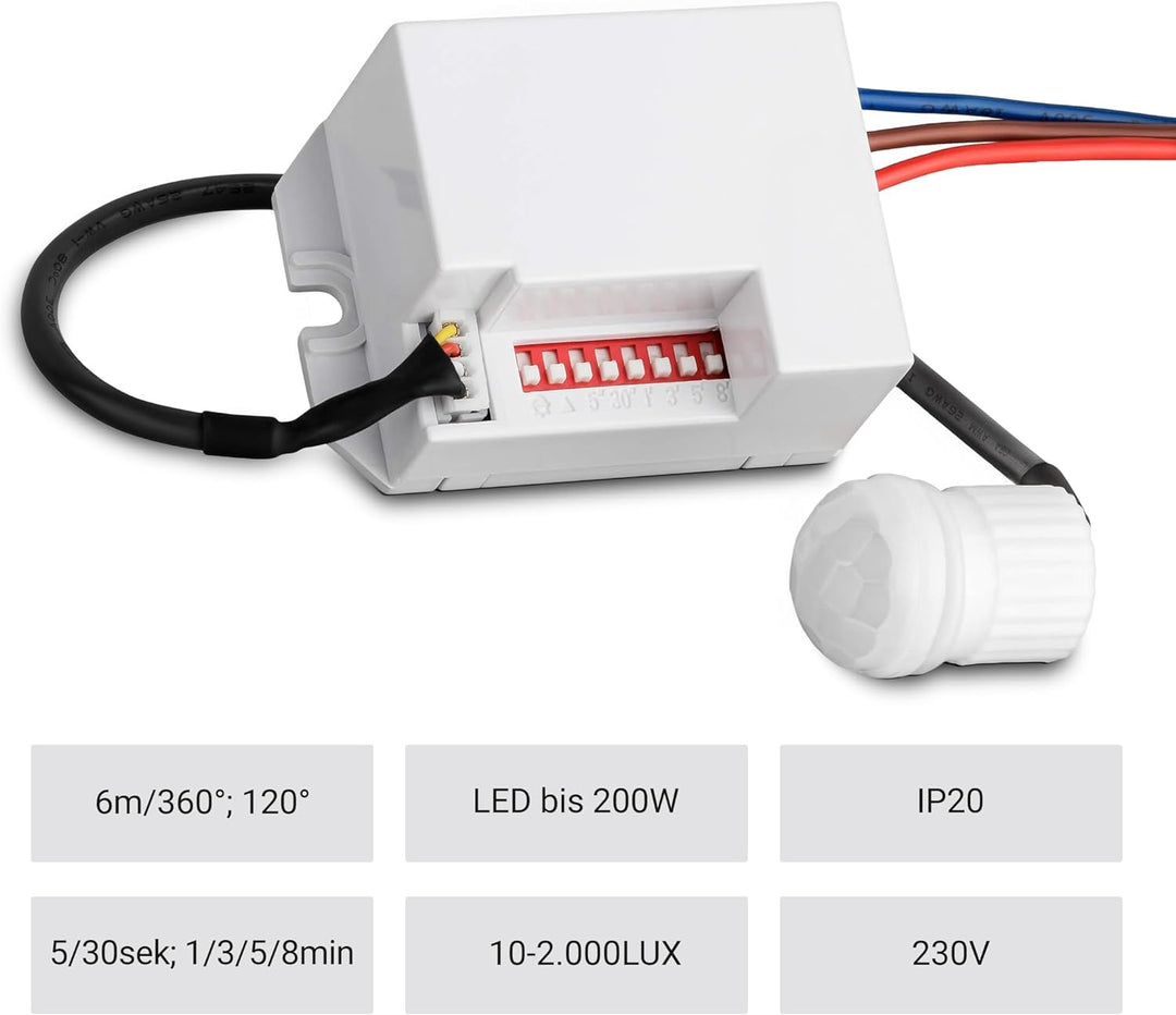 SEBSON® Mini Bewegungsmelder Innen - 4er Set - Unterputz Deckenmontage zum Einbauen programmierbar,