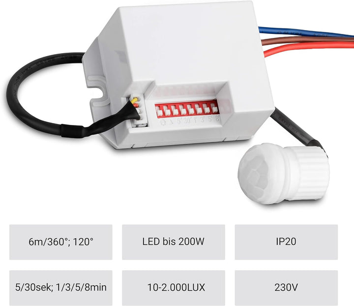 SEBSON® Mini Bewegungsmelder Innen - 4er Set - Unterputz Deckenmontage zum Einbauen programmierbar,