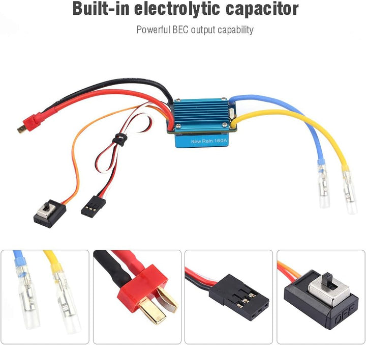 Leistungsstarker 160-A-Bürstenregler mit BEC, Wasserdicht und Staubdicht für 1/12 RC-Autos, Einfache