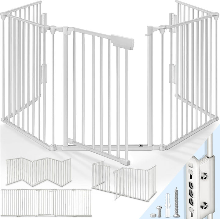 KIDUKU® Kaminschutzgitter mit Tür Metall 600 cm | Absperrgitter Ofenschutzgitter faltbar | Konfigura