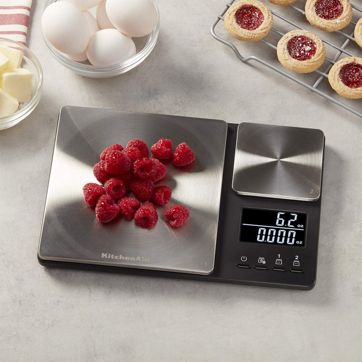 KitchenAid digitale Lebensmittel-Waage mit zwei Plattformen, wiegt zwischen 5000g und 500g Schwarz E