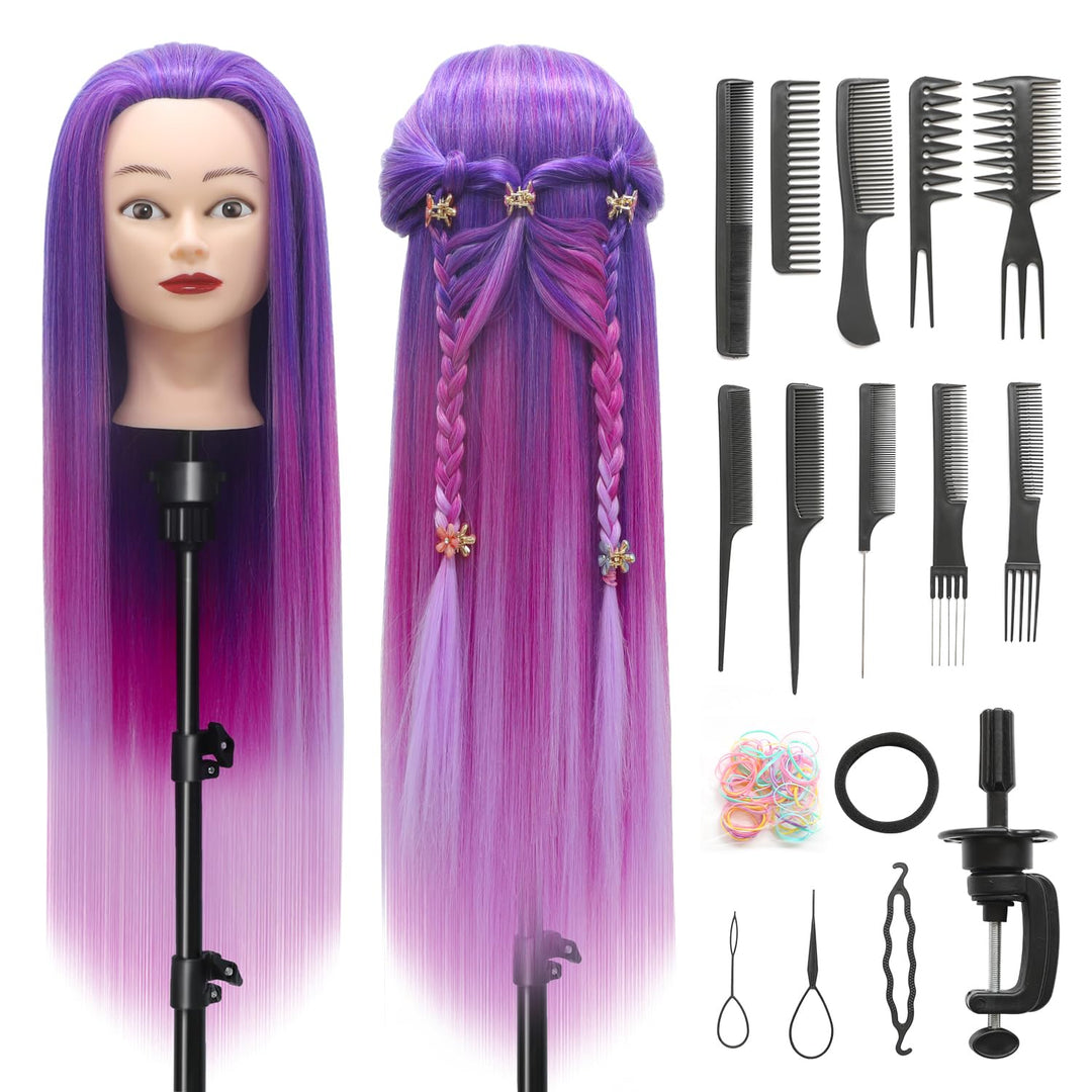 Trainingsköpfe, 28 inch Frisierkopf 100% Synthetikfaser-Haar Übungskopf, Frisurenkopf Ausbildung Kop