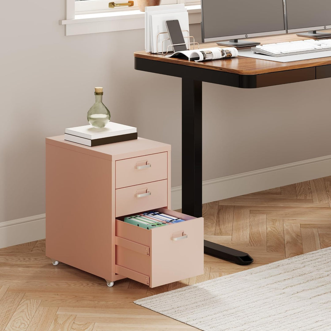FLEXISPOT Rollcontainer Büroschrank mit 3 Schubladen, Aktenschrank Metallschrank Kommode mit Rädern,