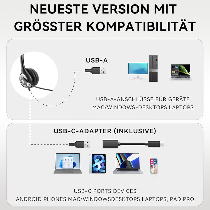 USB Headset PC mit Mikrofon Noise Cancelling, Stereo PC Kopfhörer für Laptop Business Skype UC Lync
