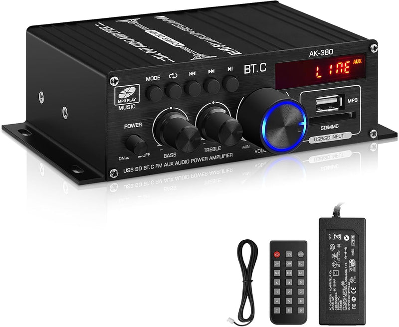 AK-380 Bluetooth 5.0 HiFi Verstärker 2.0-Kanal 40W x 2 Max. 400W Mini Verstärker Stereo Audio Leistu