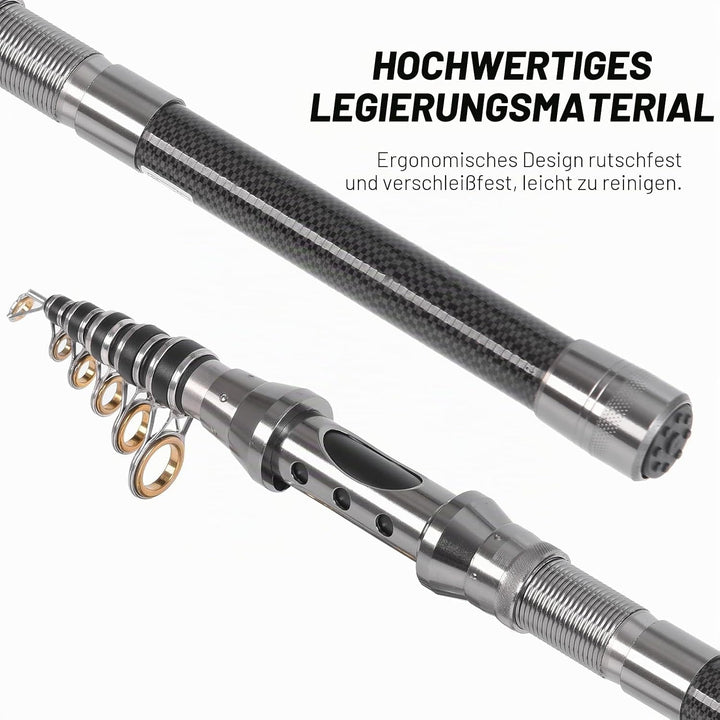 Lixada Teleskop Angelrute Teleskopangel und Spule Combo Kit Kohlefaser-Angelrute und Spinnrollen mit