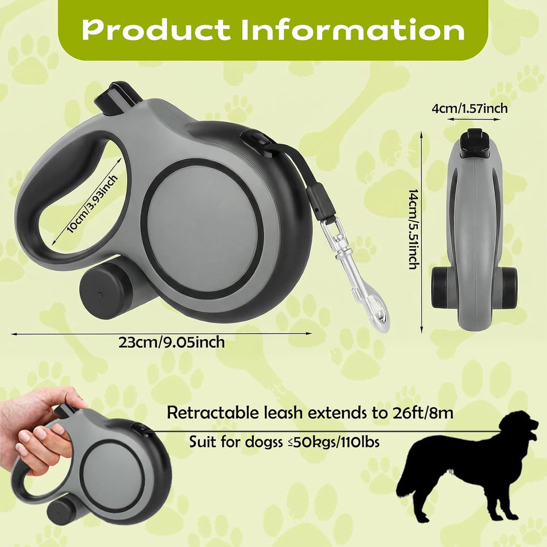 Hundeleine 8m, Robuste Rollleine für Hunde bis 50kg/110lbs, Flexileine mit Bequemen Griff &amp; Kotbeute