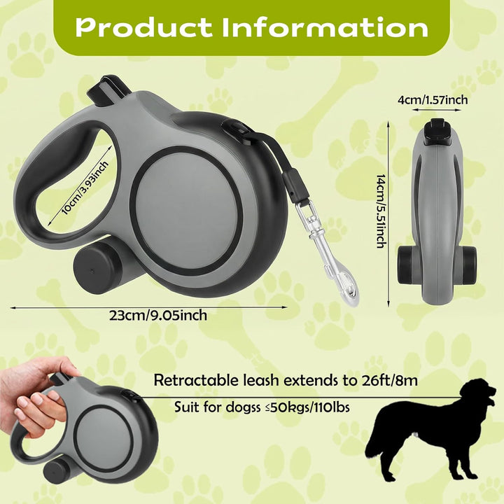 Hundeleine 8m, Robuste Rollleine für Hunde bis 50kg/110lbs, Flexileine mit Bequemen Griff &amp; Kotbeute