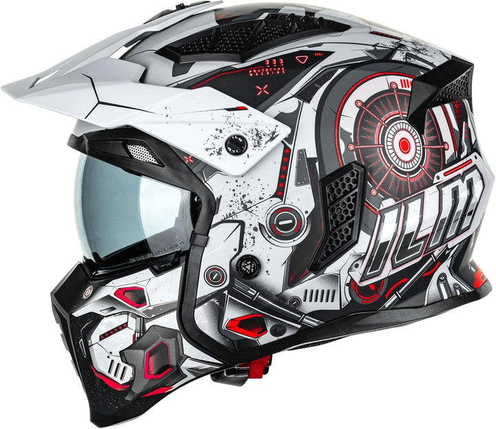 ILM Helm Motorrad Motocross Herren Damen Vintage Retro mit Visier ECE Model Z302,SciFiRot,L L SciFiR