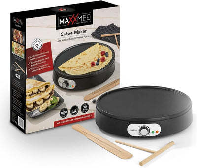 MAXXMEE Crepes Maker mit Teigverteiler & Wender aus Holz | Crêpe Maker mit Ø 30 cm, antihaftbeschich