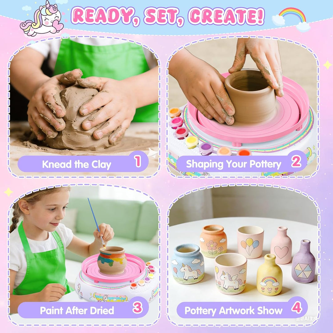 Töpferscheibe für Kinder 6-12 Jahre – Komplettes DIY-Töpfer-Set für Anfänger mit 3 Lufthärtenden Ton