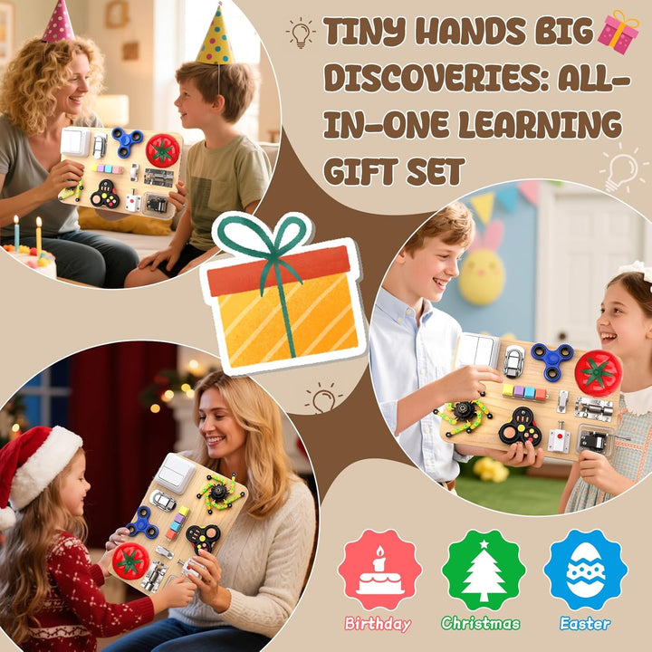 Dilabnda Montessori Motorikbrett, Busy Board Sensorik Spielzeug Holzbrett für Baby Kleinkind ab 3 Ja