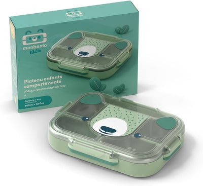 monbento - Kinder Lunchbox Wonder grün Bear - Brotdose Kinder mit Fächern - Edelstahl-Esstablett mit