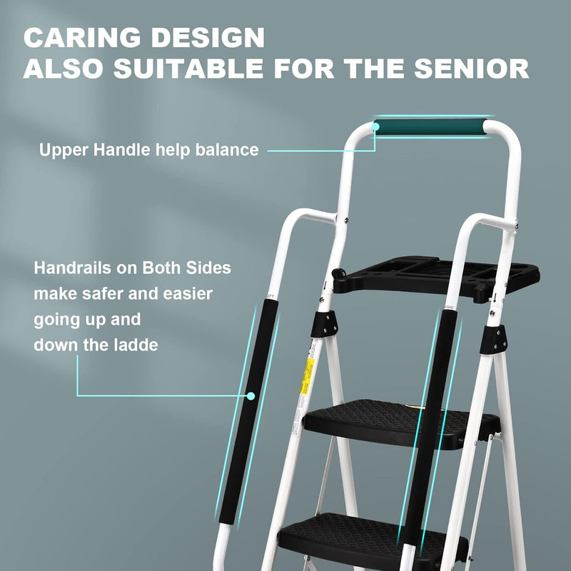 HBTower 5-Stufen-Leiter mit Handläufen, Klappbarer Tritthocker mit Breitem Anti-Rutsch-Pedal, Stabil