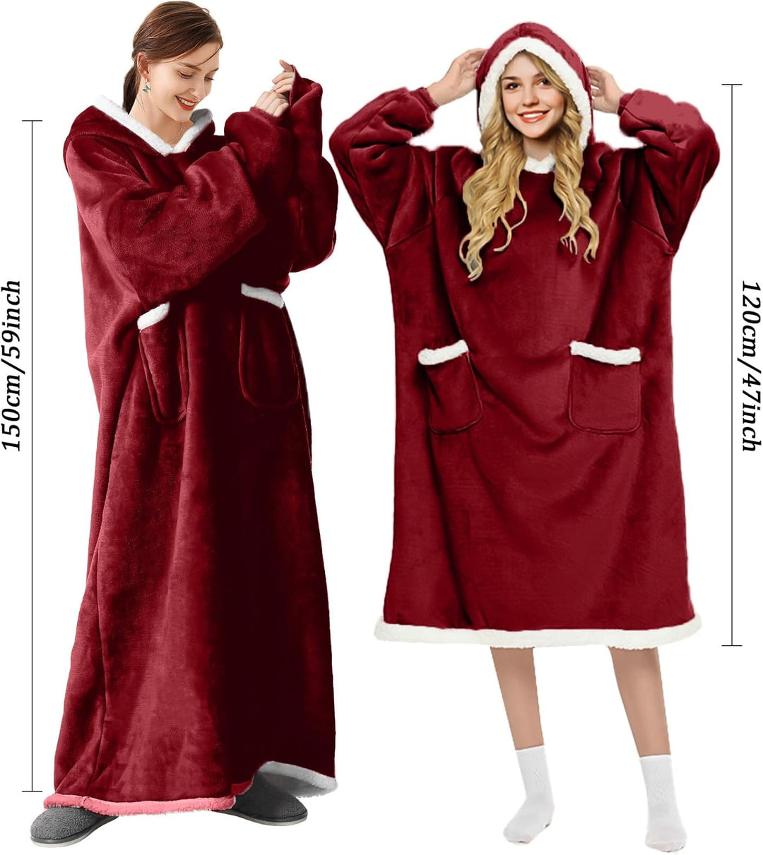 Decke mit Ärmeln und Kapuze Hoodie Decke Erwachsene Ärmeldecke Weich Warm Kuscheldecke mit Ärmeln (R