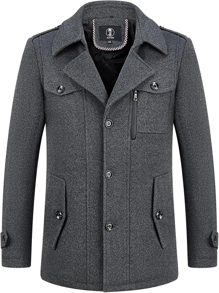 KUDORO Herren Wintermantel Wolle Kurzmantel Herren Wollmantel Mittellang Slim Fit für Business Freiz