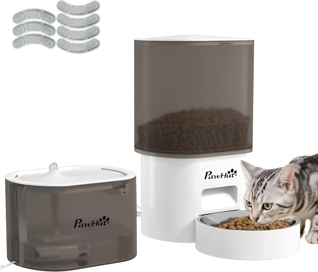 PawHut Futterautomat Katze und Katzenbrunnen 2,5 L Wasserspender für Hunde, Katzen Katzenfutter- und