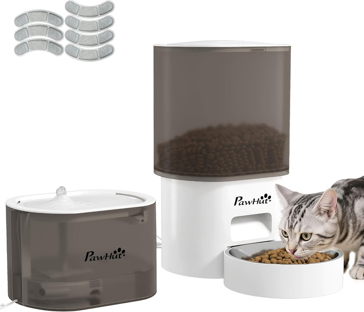 PawHut Futterautomat Katze und Katzenbrunnen 2,5 L Wasserspender für Hunde, Katzen Katzenfutter- und
