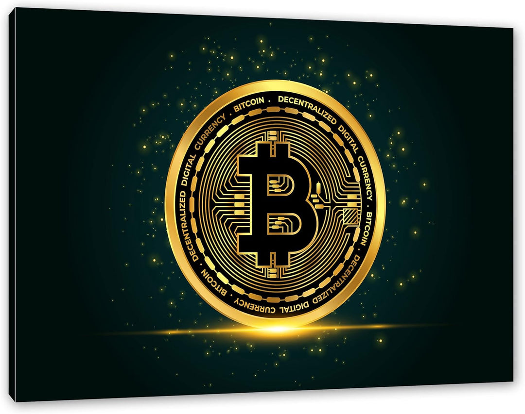 Pixxprint funkelnder Bitcoin BTC als Leinwandbild | Grösse: 100x70 cm | Wandbild | Kunstdruck | fert