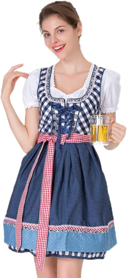 chuangminghangqi Oktoberfest Damen Outfit Dirndl Damen Midi Kariert Kleid Hochzeit Gast Dirndlbluse