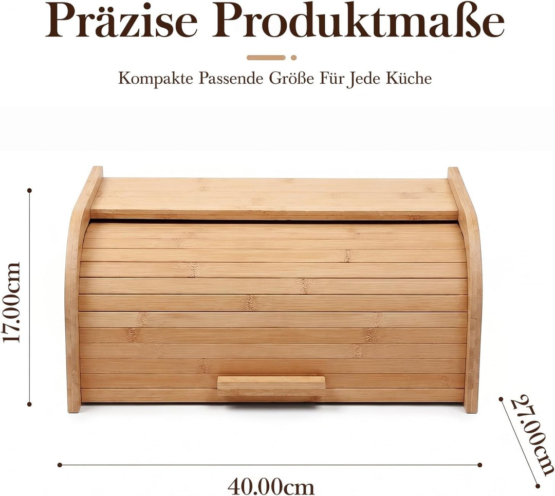 Grosser Brotkasten aus Naturholz, 41 x 27 x 13 cm – Traditioneller Brotkasten mit Rollverschluss – B