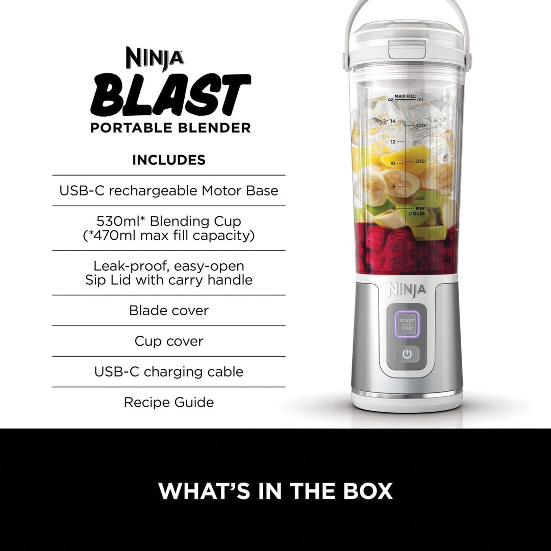 Ninja Blast BC151UKWH Tragbarer Mixer, 530 ml, auslaufsicherer Deckel und Trinkauslauf, leistungssta