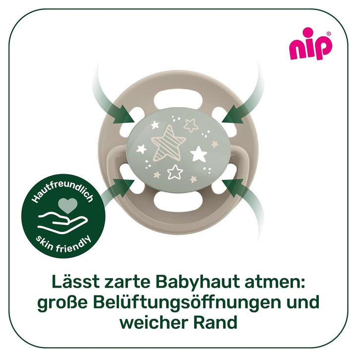 Jetzt noch zahnfreundlicher: nip Cherry Schnuller, leuchtet im Dunkeln, flacher Sauger in Kirschform